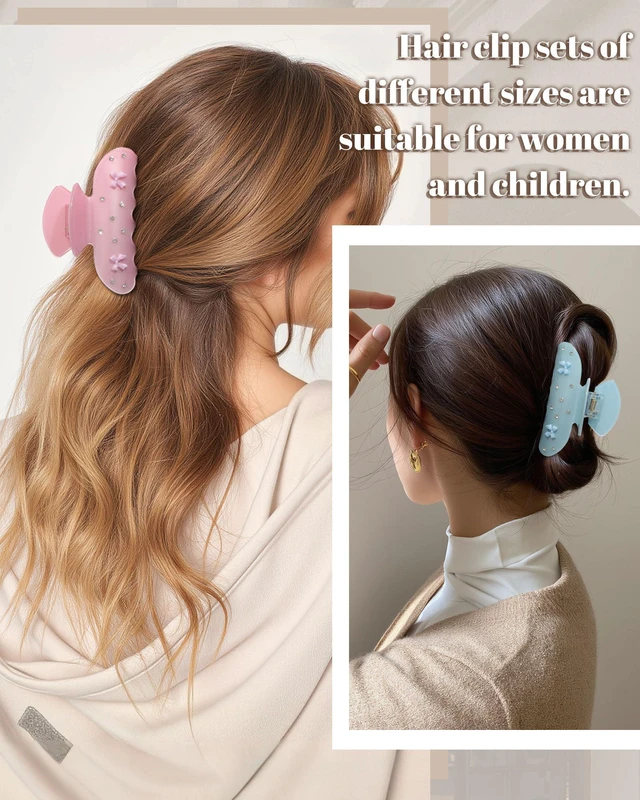 Alt view image 5 of 6 - Ufgin 2 PCS Acrylic Hair Claw Clips for Women Bow Strong Hold Claw Clips Medium Non-slip Cute Hair Clips for Thick Thin HairBlue+Pink