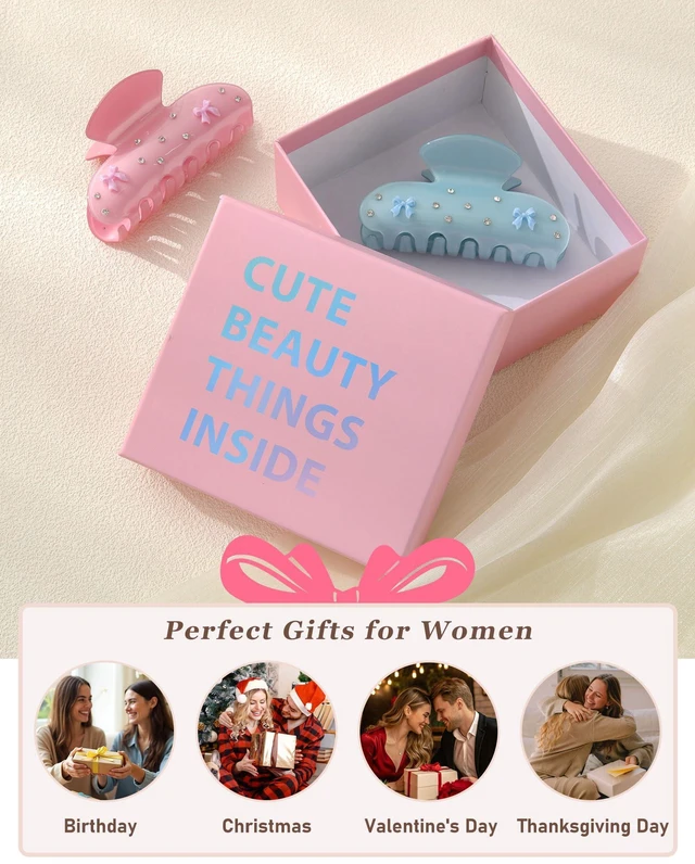 Alt view image 6 of 6 - Ufgin 2 PCS Acrylic Hair Claw Clips for Women Bow Strong Hold Claw Clips Medium Non-slip Cute Hair Clips for Thick Thin HairBlue+Pink