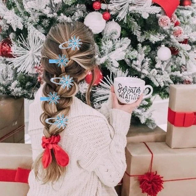 Alt view image 2 of 7 - 4Pcs Christmas Hair Clips Blue Silver Snowflake Hair Accessories with Rhinestone Glitter Winter Hair Barrette Christmas Hairpins Set for Women Xmas Holiday Hair Clips Clamps Decoration