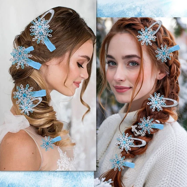 Alt view image 3 of 7 - 4Pcs Christmas Hair Clips Blue Silver Snowflake Hair Accessories with Rhinestone Glitter Winter Hair Barrette Christmas Hairpins Set for Women Xmas Holiday Hair Clips Clamps Decoration