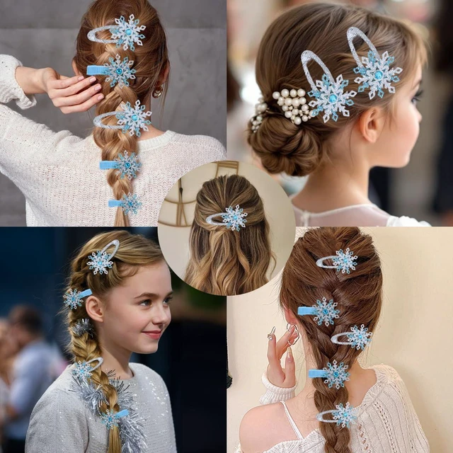 Alt view image 4 of 7 - 4Pcs Christmas Hair Clips Blue Silver Snowflake Hair Accessories with Rhinestone Glitter Winter Hair Barrette Christmas Hairpins Set for Women Xmas Holiday Hair Clips Clamps Decoration