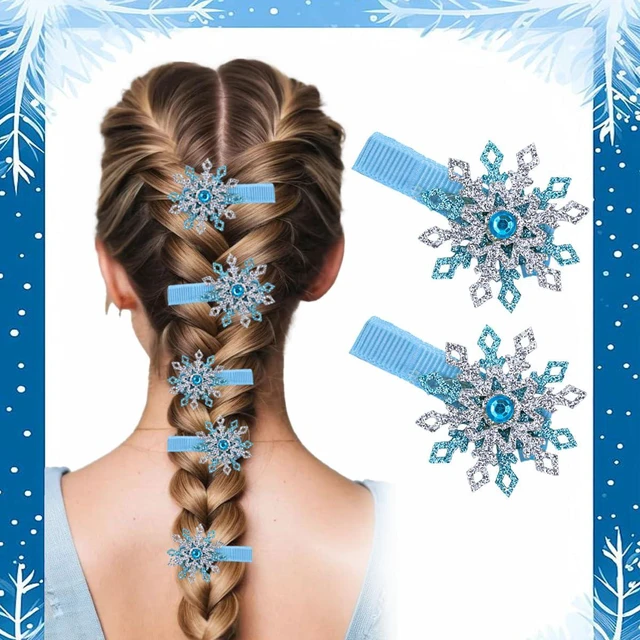 Alt view image 6 of 7 - 4Pcs Christmas Hair Clips Blue Silver Snowflake Hair Accessories with Rhinestone Glitter Winter Hair Barrette Christmas Hairpins Set for Women Xmas Holiday Hair Clips Clamps Decoration