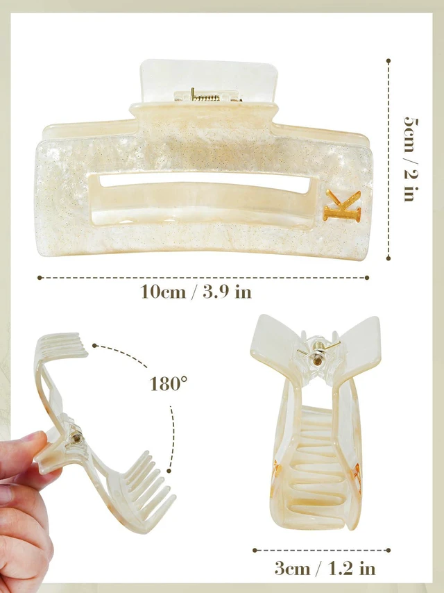 Alt view image 3 of 7 - ACECHA 3.9" Gold Initial Claw Clip for Women Thick Hair, Strong Hold | square acrylic clip, lightweight & sparkly gift for momdaughter, sister, friend, ideal for daily wear wedding party, letter K