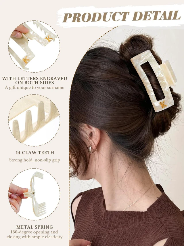 Alt view image 4 of 7 - ACECHA 3.9" Gold Initial Claw Clip for Women Thick Hair, Strong Hold | square acrylic clip, lightweight & sparkly gift for momdaughter, sister, friend, ideal for daily wear wedding party, letter K