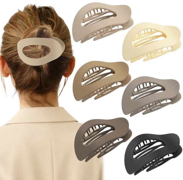 Main image of 6 PCS Flat Hair Clips for Women, Medium Flat Hair Clips, Flat Claws Clips for Thick Thin Hair, Hair Claw Clips with Secure Hold Double Inner Teeth, Lay Down Claw Clip, Classic Hair Barrettes