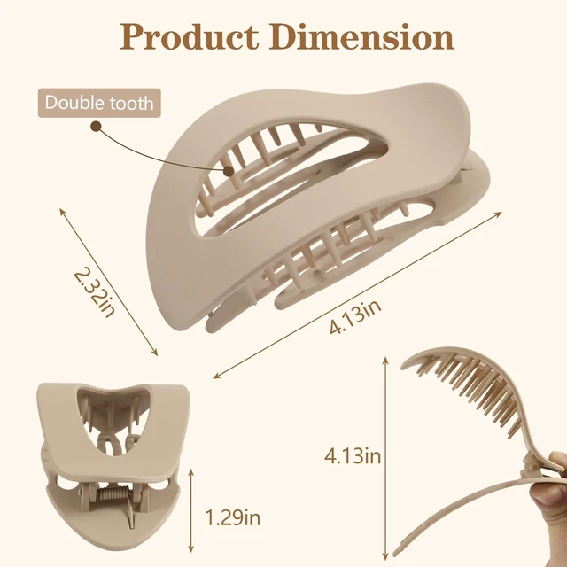Alt view image 3 of 7 - 6 PCS Flat Hair Clips for Women, Medium Flat Hair Clips, Flat Claws Clips for Thick Thin Hair, Hair Claw Clips with Secure Hold Double Inner Teeth, Lay Down Claw Clip, Classic Hair Barrettes