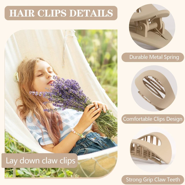 Alt view image 4 of 7 - 6 PCS Flat Hair Clips for Women, Medium Flat Hair Clips, Flat Claws Clips for Thick Thin Hair, Hair Claw Clips with Secure Hold Double Inner Teeth, Lay Down Claw Clip, Classic Hair Barrettes