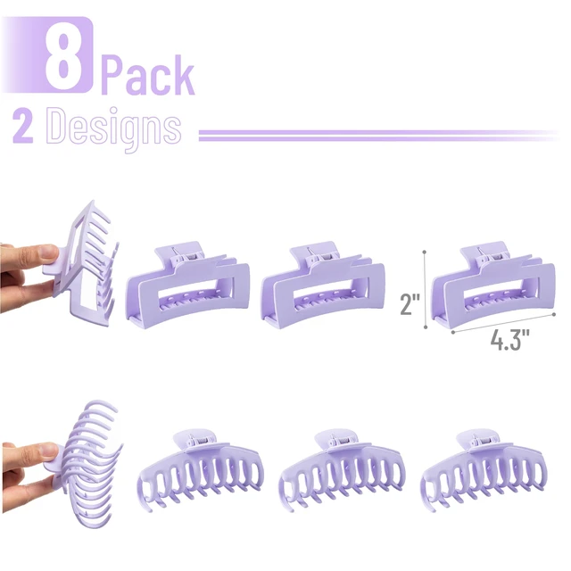 Alt view image 2 of 6 - Ms. Pen- Large Hair Clips for Women, 4.3 Inch, 8 Pack, Purple | Strong Spring & Secure Grip Claw Clips, Durable Matte Plastic, Comfortable All-Day Hold, Ideal for All Hair Types