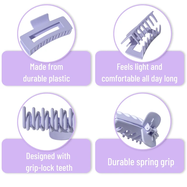 Alt view image 3 of 6 - Ms. Pen- Large Hair Clips for Women, 4.3 Inch, 8 Pack, Purple | Strong Spring & Secure Grip Claw Clips, Durable Matte Plastic, Comfortable All-Day Hold, Ideal for All Hair Types