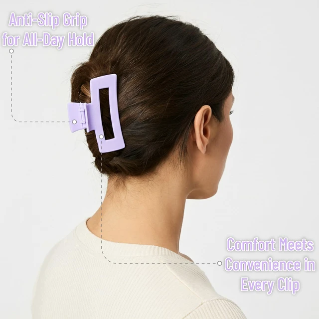 Alt view image 4 of 6 - Ms. Pen- Large Hair Clips for Women, 4.3 Inch, 8 Pack, Purple | Strong Spring & Secure Grip Claw Clips, Durable Matte Plastic, Comfortable All-Day Hold, Ideal for All Hair Types
