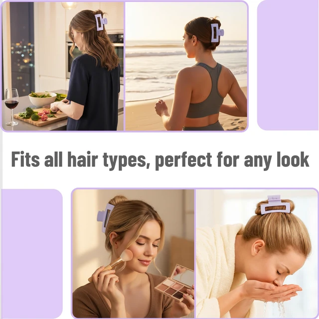 Alt view image 5 of 6 - Ms. Pen- Large Hair Clips for Women, 4.3 Inch, 8 Pack, Purple | Strong Spring & Secure Grip Claw Clips, Durable Matte Plastic, Comfortable All-Day Hold, Ideal for All Hair Types