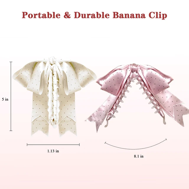 Alt view image 2 of 7 - FidesAmor Banana Hair Clips for Women, Cute Satin Polka Dots Hair Bow, Hair Claw Clips Styling Accessories for Thick & Thin Hair (Purple)