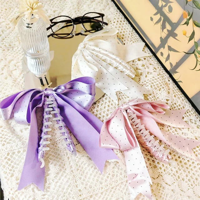 Alt view image 5 of 7 - FidesAmor Banana Hair Clips for Women, Cute Satin Polka Dots Hair Bow, Hair Claw Clips Styling Accessories for Thick & Thin Hair (Purple)