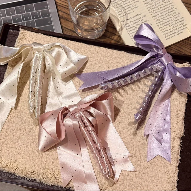 Alt view image 6 of 7 - FidesAmor Banana Hair Clips for Women, Cute Satin Polka Dots Hair Bow, Hair Claw Clips Styling Accessories for Thick & Thin Hair (Purple)