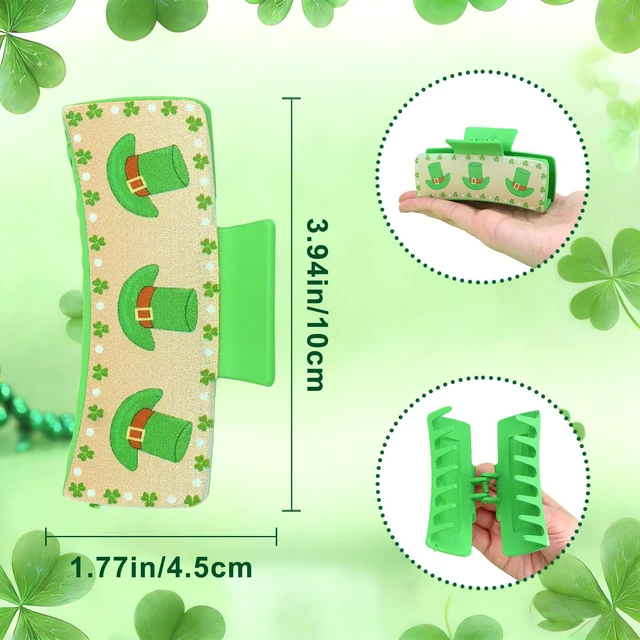 Alt view image 2 of 7 - Casoty 2Pcs St. Patrick's Day Hair Claw Clips - Green Shamrock Irish Clover Lucky Nonslip Banana Hair Clips, Hair Accessories for Women Girls Holiday Party Gift