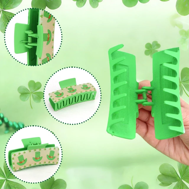 Alt view image 3 of 7 - Casoty 2Pcs St. Patrick's Day Hair Claw Clips - Green Shamrock Irish Clover Lucky Nonslip Banana Hair Clips, Hair Accessories for Women Girls Holiday Party Gift
