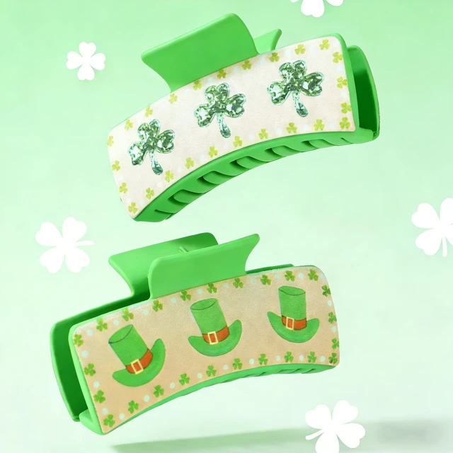 Alt view image 7 of 7 - Casoty 2Pcs St. Patrick's Day Hair Claw Clips - Green Shamrock Irish Clover Lucky Nonslip Banana Hair Clips, Hair Accessories for Women Girls Holiday Party Gift