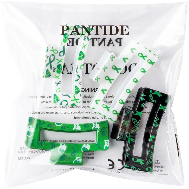 Alt view image 7 of 7 - PANTIDE 4Pcs Mental Health Awareness Hair Claw Clips for Women Girls - Green Ribbon Mental Health Month Rectangle Nonslip Banana Hair Clips, Thin Thick Short Long Curly Accessories, Events Party Gifts