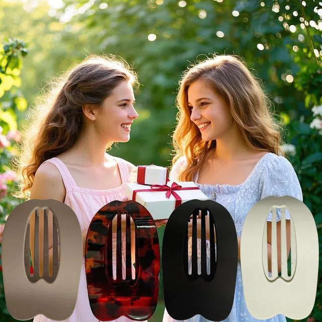 Alt view image 3 of 6 - 4 PCS Flat Hair Clips, Strong Hold Hair Clips for Thick Thin Hair, Stylish Classic Hair Barrettes, Large Flat Claw Clips for Women Girls (Mixing)