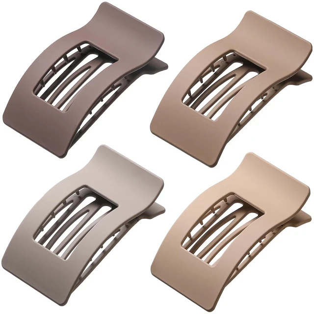 Main image of 4 Pack Flat Hair Clips for Women, Large French Rectangle Lay Flat Claw Clips for Thick Thin Hair, Strong Hold No Crease Matte Hair Styling Accessories (Brown)