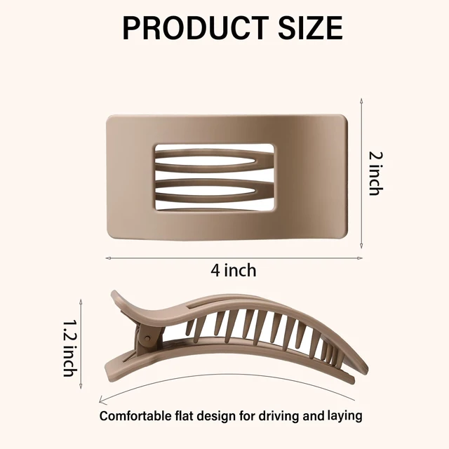 Alt view image 2 of 7 - 4 Pack Flat Hair Clips for Women, Large French Rectangle Lay Flat Claw Clips for Thick Thin Hair, Strong Hold No Crease Matte Hair Styling Accessories (Brown)