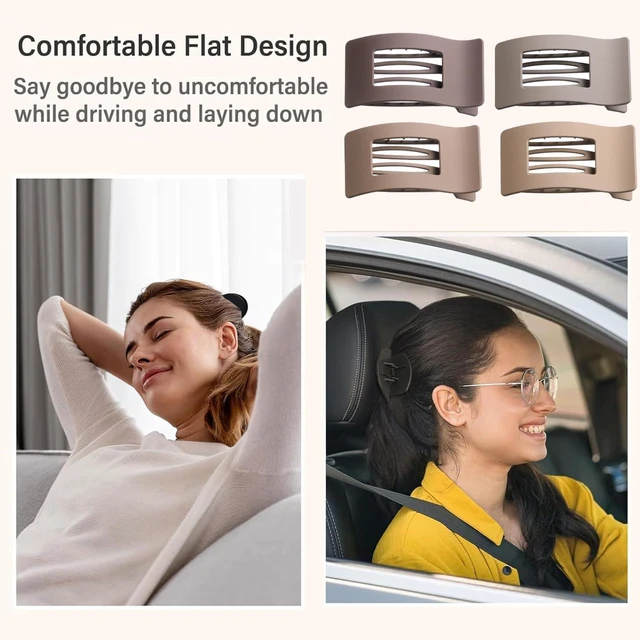 Alt view image 5 of 7 - 4 Pack Flat Hair Clips for Women, Large French Rectangle Lay Flat Claw Clips for Thick Thin Hair, Strong Hold No Crease Matte Hair Styling Accessories (Brown)