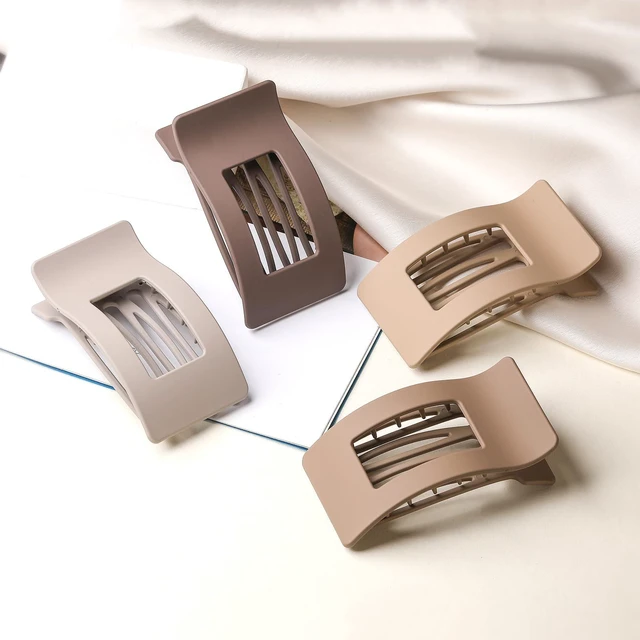 Alt view image 6 of 7 - 4 Pack Flat Hair Clips for Women, Large French Rectangle Lay Flat Claw Clips for Thick Thin Hair, Strong Hold No Crease Matte Hair Styling Accessories (Brown)