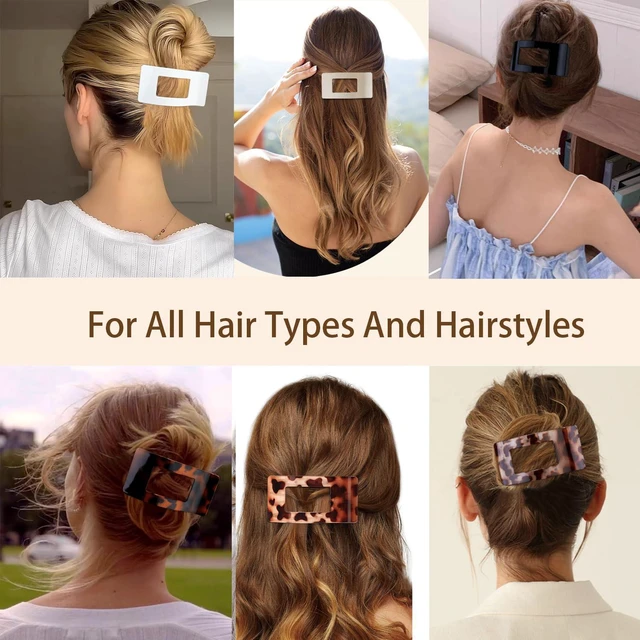 Alt view image 7 of 7 - 4 Pack Flat Hair Clips for Women, Large French Rectangle Lay Flat Claw Clips for Thick Thin Hair, Strong Hold No Crease Matte Hair Styling Accessories (Brown)