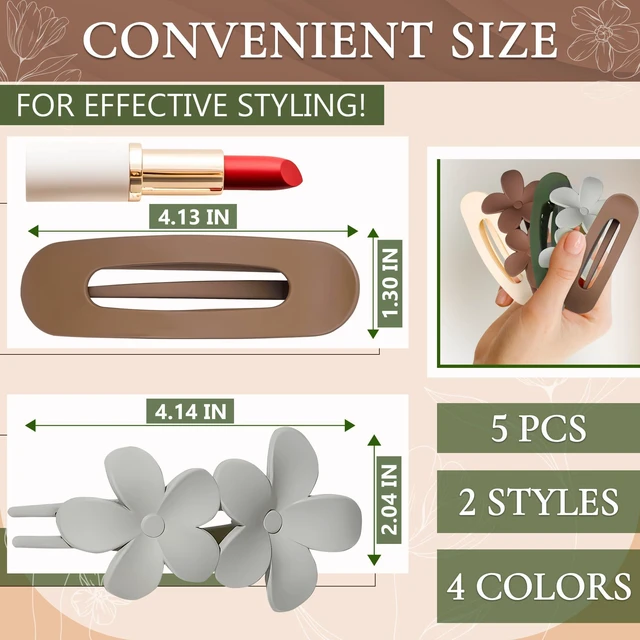 Alt view image 2 of 7 - Small Flat Claw Clips for Fine Hair, 5 Pcs, Non-Slip Strong Hold | Flat Hair Clips for Women, Matte Finish, Flower & Oval Set, Close-To-Head Low Profile, Lightweight for Twists, Half-Up & Buns