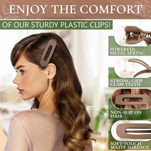 Alt view image 3 of 7 - Small Flat Claw Clips for Fine Hair, 5 Pcs, Non-Slip Strong Hold | Flat Hair Clips for Women, Matte Finish, Flower & Oval Set, Close-To-Head Low Profile, Lightweight for Twists, Half-Up & Buns