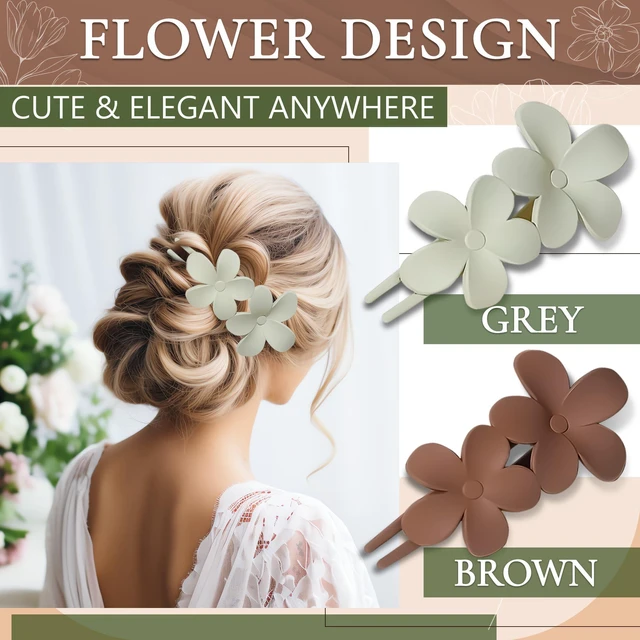 Alt view image 7 of 7 - Small Flat Claw Clips for Fine Hair, 5 Pcs, Non-Slip Strong Hold | Flat Hair Clips for Women, Matte Finish, Flower & Oval Set, Close-To-Head Low Profile, Lightweight for Twists, Half-Up & Buns