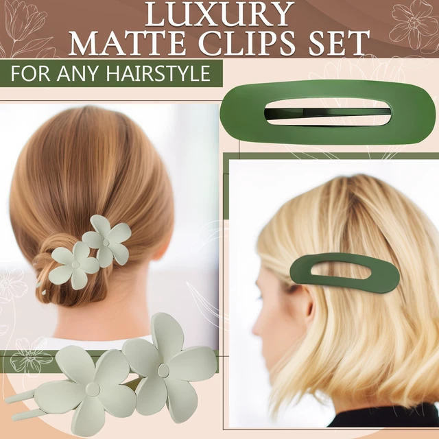 Alt view image 6 of 7 - Small Flat Claw Clips for Fine Hair, 5 Pcs, Non-Slip Strong Hold | Flat Hair Clips for Women, Matte Finish, Flower & Oval Set, Close-To-Head Low Profile, Lightweight for Twists, Half-Up & Buns