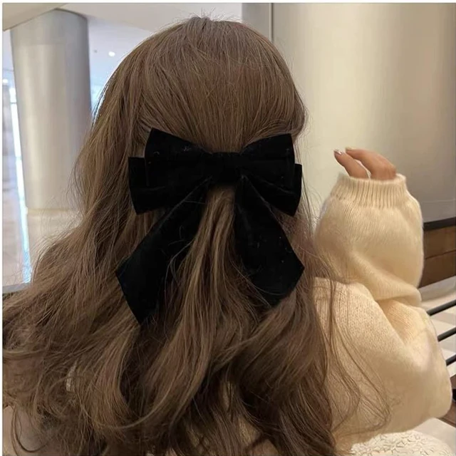 Alt view image 3 of 7 - Black Velvet Hair Bow Clips Alligator Clips for Hair Bows Hair clips for Women Girls French Barrette Large Bowknot Hair Clip for Bride Wedding Hairpin
