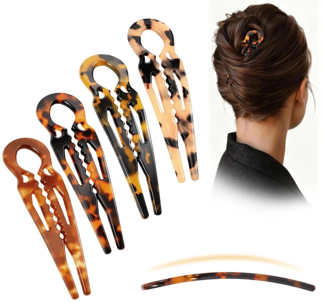 Main image of 4PCS Prestige French Hair Pins Tortoise Shell Acetate Hairpins for Women - Elegant Styling Accessories for Buns Twist Updos U-Shaped Curved Serrated Anti-Slip for Fine/Thin Hair(3.5 Inch, Small)