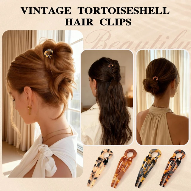 Alt view image 4 of 7 - 4PCS Prestige French Hair Pins Tortoise Shell Acetate Hairpins for Women - Elegant Styling Accessories for Buns Twist Updos U-Shaped Curved Serrated Anti-Slip for Fine/Thin Hair(3.5 Inch, Small)
