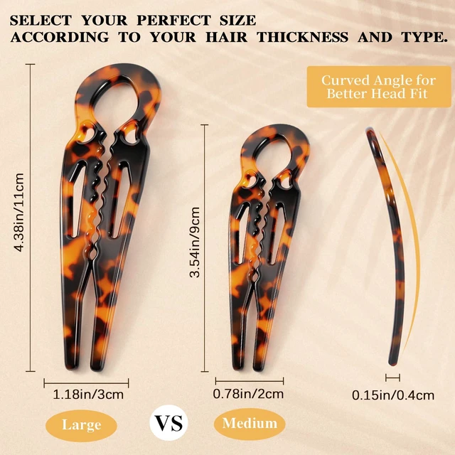 Alt view image 2 of 7 - 4PCS Prestige French Hair Pins Tortoise Shell Acetate Hairpins for Women - Elegant Styling Accessories for Buns Twist Updos U-Shaped Curved Serrated Anti-Slip for Fine/Thin Hair(3.5 Inch, Small)