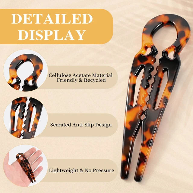 Alt view image 3 of 7 - 4PCS Prestige French Hair Pins Tortoise Shell Acetate Hairpins for Women - Elegant Styling Accessories for Buns Twist Updos U-Shaped Curved Serrated Anti-Slip for Fine/Thin Hair(3.5 Inch, Small)