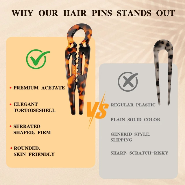 Alt view image 5 of 7 - 4PCS Prestige French Hair Pins Tortoise Shell Acetate Hairpins for Women - Elegant Styling Accessories for Buns Twist Updos U-Shaped Curved Serrated Anti-Slip for Fine/Thin Hair(3.5 Inch, Small)