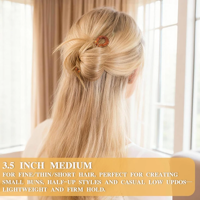 Alt view image 6 of 7 - 4PCS Prestige French Hair Pins Tortoise Shell Acetate Hairpins for Women - Elegant Styling Accessories for Buns Twist Updos U-Shaped Curved Serrated Anti-Slip for Fine/Thin Hair(3.5 Inch, Small)