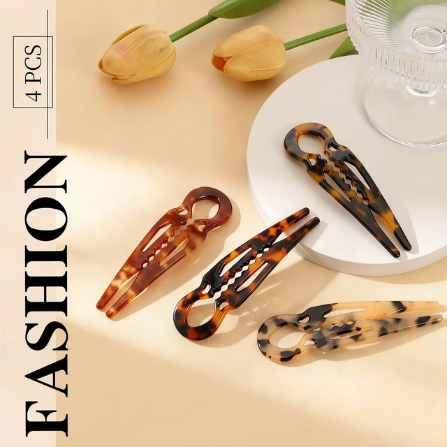 Alt view image 7 of 7 - 4PCS Prestige French Hair Pins Tortoise Shell Acetate Hairpins for Women - Elegant Styling Accessories for Buns Twist Updos U-Shaped Curved Serrated Anti-Slip for Fine/Thin Hair(3.5 Inch, Small)