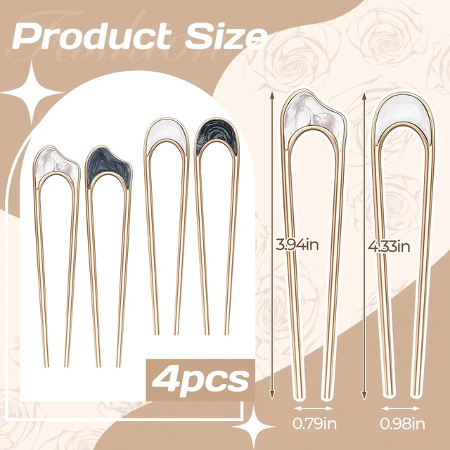 Alt view image 2 of 7 - 4PCS U Shaped Hair Fork,French Hair Pins for Women,Metal Vintage Hair Sticks for French Twist Hair,Hairstyle Chignon of Elegant Hairstyles Accessories