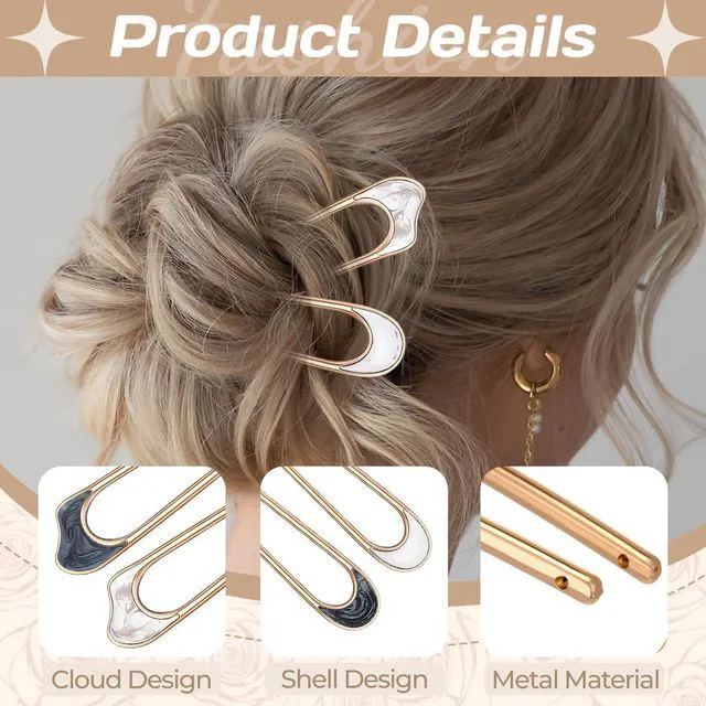 Alt view image 3 of 7 - 4PCS U Shaped Hair Fork,French Hair Pins for Women,Metal Vintage Hair Sticks for French Twist Hair,Hairstyle Chignon of Elegant Hairstyles Accessories