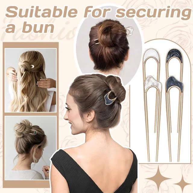 Alt view image 7 of 7 - 4PCS U Shaped Hair Fork,French Hair Pins for Women,Metal Vintage Hair Sticks for French Twist Hair,Hairstyle Chignon of Elegant Hairstyles Accessories