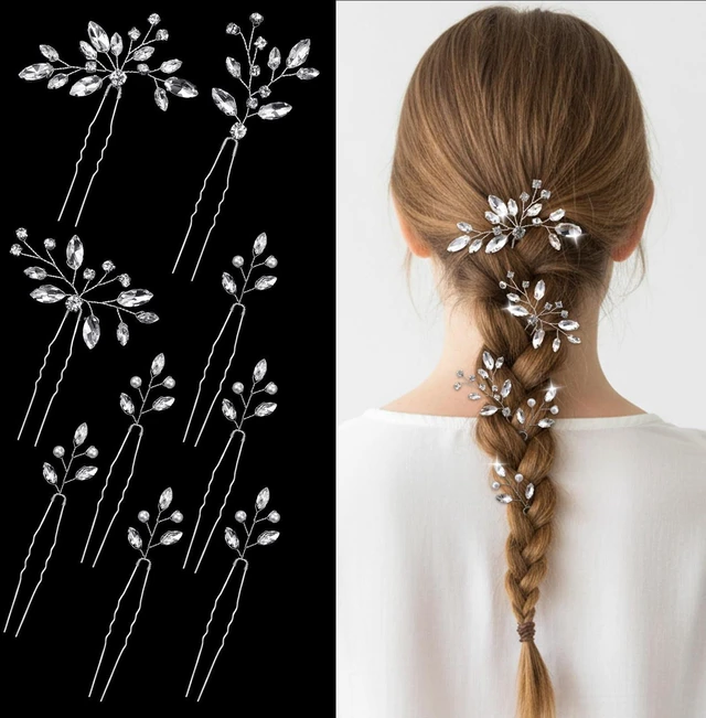 Main image of 9 PCS Bride Wedding Hair Pins, Rhinstones Bride Hair Pins Bridal Crystal Hairs Accessories HairJewelry Wedding Silver HairPiece for Women Girls Brides Bridesmaids
