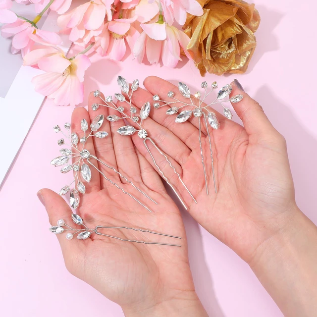 Alt view image 2 of 7 - 9 PCS Bride Wedding Hair Pins, Rhinstones Bride Hair Pins Bridal Crystal Hairs Accessories HairJewelry Wedding Silver HairPiece for Women Girls Brides Bridesmaids