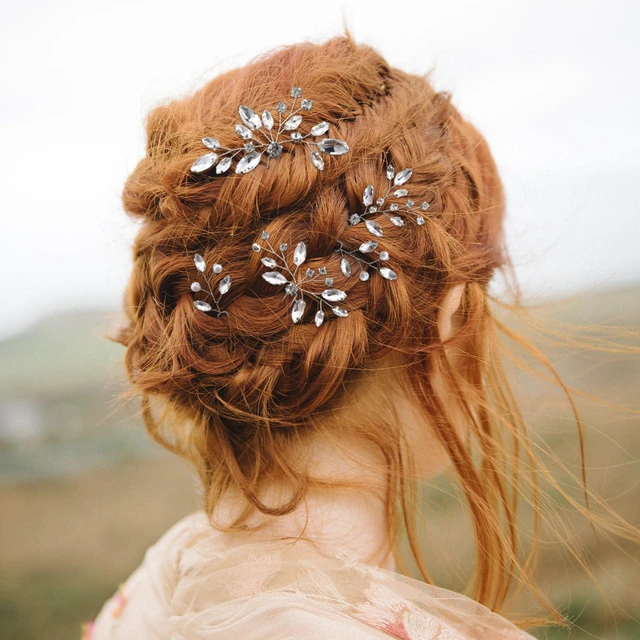 Alt view image 4 of 7 - 9 PCS Bride Wedding Hair Pins, Rhinstones Bride Hair Pins Bridal Crystal Hairs Accessories HairJewelry Wedding Silver HairPiece for Women Girls Brides Bridesmaids