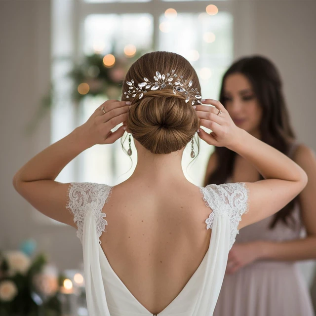Alt view image 5 of 7 - 9 PCS Bride Wedding Hair Pins, Rhinstones Bride Hair Pins Bridal Crystal Hairs Accessories HairJewelry Wedding Silver HairPiece for Women Girls Brides Bridesmaids