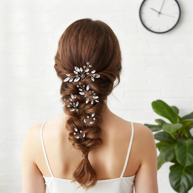 Alt view image 6 of 7 - 9 PCS Bride Wedding Hair Pins, Rhinstones Bride Hair Pins Bridal Crystal Hairs Accessories HairJewelry Wedding Silver HairPiece for Women Girls Brides Bridesmaids