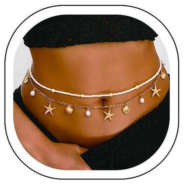Main image of ILGANT 2PCS Layered Gold Waist Chain Set, Adjustable Shell Belly Chains, Summer Beach Body Jewelry Accessories for Women