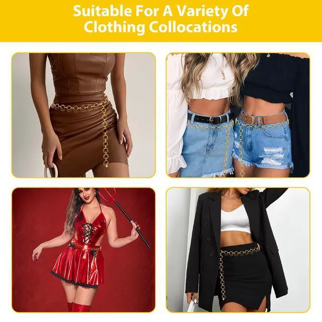 Alt view image 4 of 6 - EVKILKJS Waist Chain Belt for Women Metal O-Ring Adjustable Fashion Body Belly Link Belt Chain for Jeans Dress